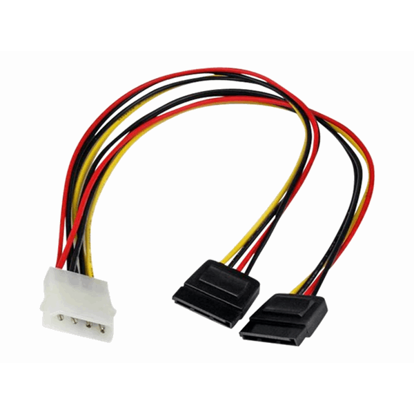 12" LP4 to 2x SATA Power Y Cable Adapter