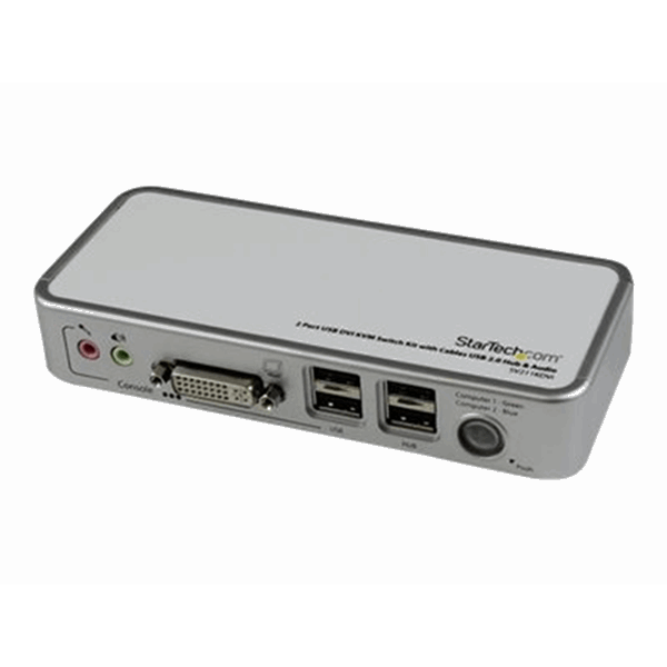 2 Port USB DVI KVM Switch Kit w/Cables