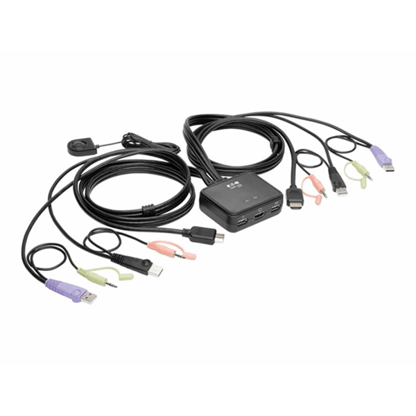 2-Port USB HD Cable KVM Switch with Audio Video Cables and USB Peripheral Sharing