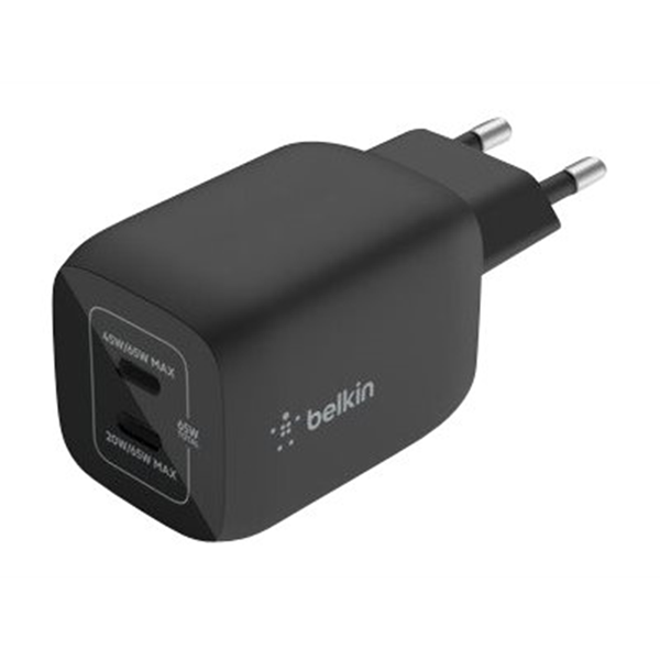 65W PD PPS Dual USB-C GaN Charger Black