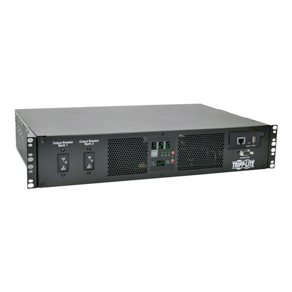 7.7kW Single-Phase Switched Automatic Transfer Switch PDU Two 200-240V IEC309 32A Blue Inputs 16-C13 2-C19 Outlets 2U TAA