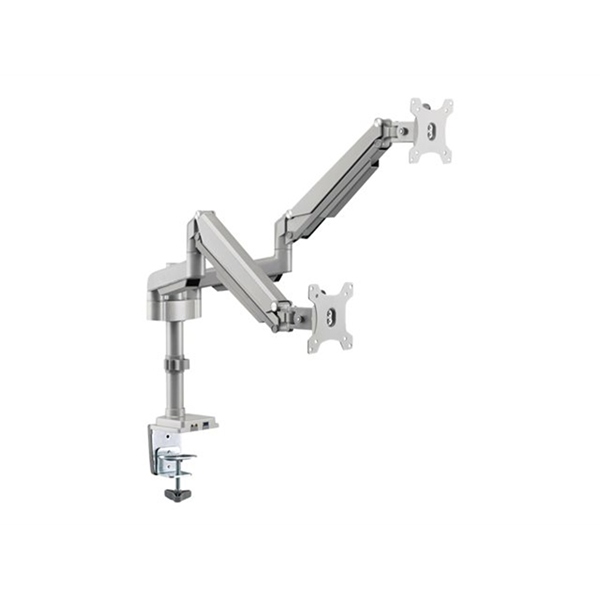 Dual-Display Flex-Arm Mount for 13 to 34 Monitors Clamp or Grommet USB Audio Ports Dual-Display Flex-Arm Mount for 13 to 34 Monitors Clamp or Grommet USB Audio Ports