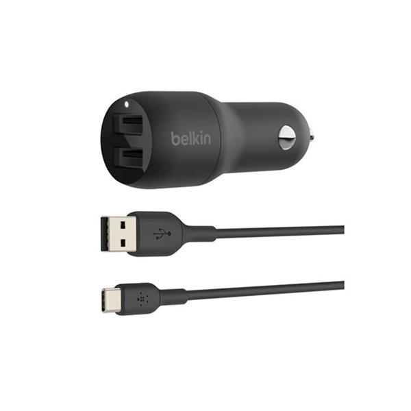 Dual USB-A Car Charger w/1M PVC A-C 24W