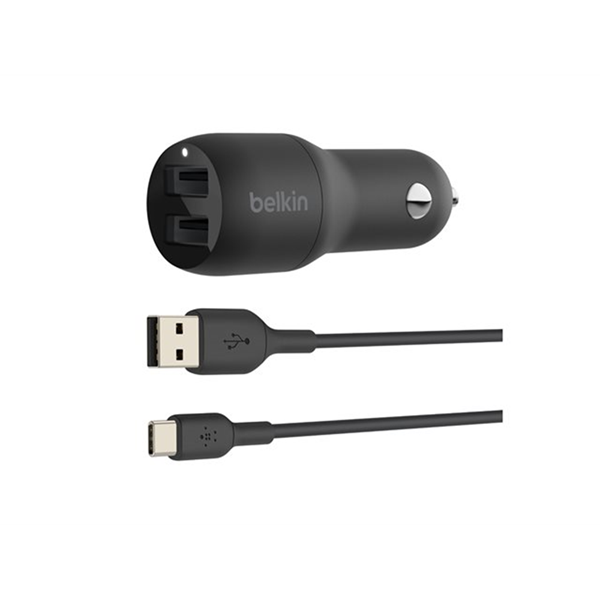 Dual USB-A Car Charger w/1M PVC A-C 24W
