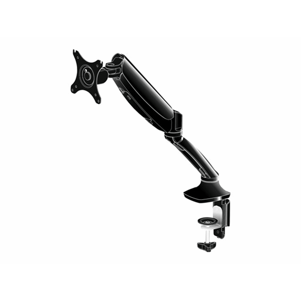 Flexible desk mount for single monitor with height adjustable gas spring. Deskmount with clamp or gr