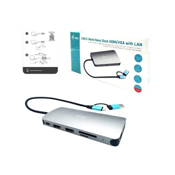 i-tec USB 3.0 USB-C/TB3 3x Display Metal Nano Dock with LAN PD 100 W