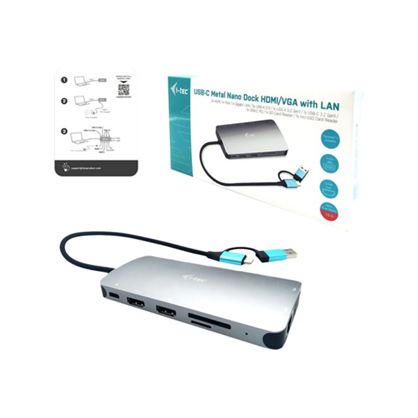 i-tec USB 3.0 USB-C/TB3 3x Display Metal Nano Dock with LAN PD 100 W