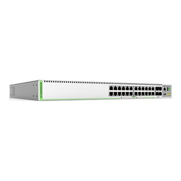 L3 Stackable Switch 24x 10/100/1000-T 4x SFP+ Ports and a single fixed power supply EU Power Cord.