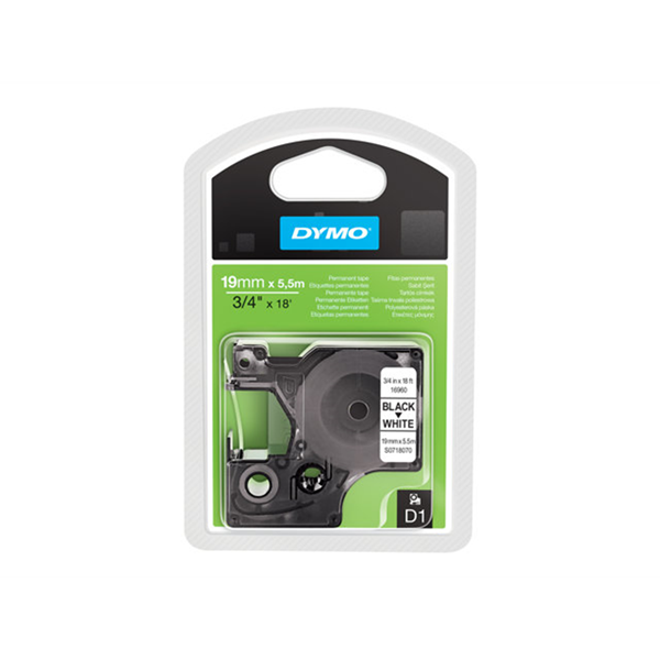 PERMANENTE TAPE ZWART/WIT- 19MM