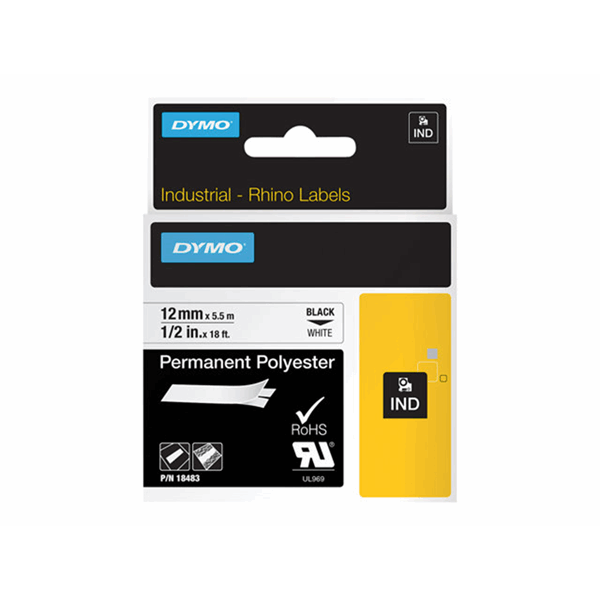 RHINO TAPE PERM. POLYESTER 12MM WIT