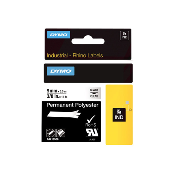 Rhino tape perm. polyester 9mm Transp