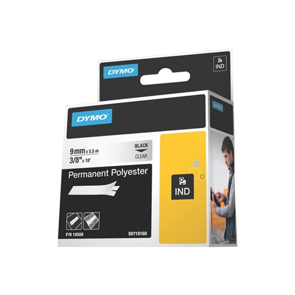 Rhino tape perm. polyester 9mm Transp