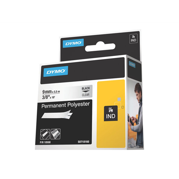 Rhino tape perm. polyester 9mm Transp