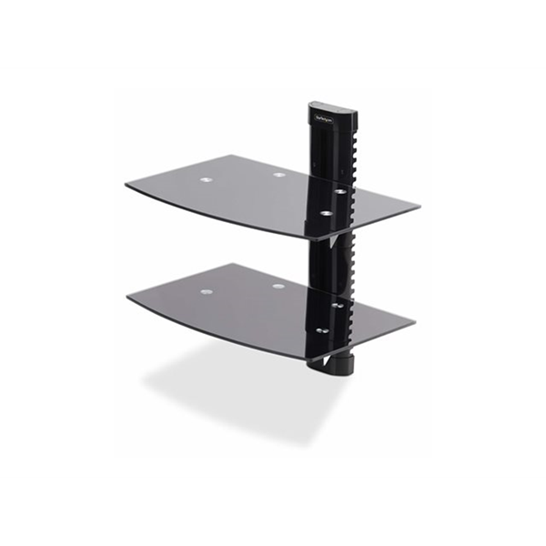StarTech.com Dual Floating Wall-Mounted AV Shelves, Adjustable Height Shelf For Under TV, Organize A/V Equipment On Black Tempered Glass Shelves StarTech.com Dual Floating Wall-Mounted AV Shelves, Adjustable Height Shelf For Under TV, Organize A/V Equipment On Black Tempered Glass Shelves