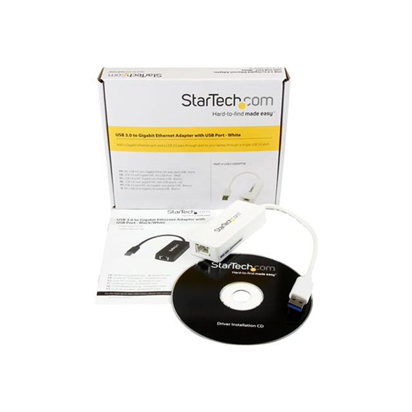 StarTech.com USB 3.0 naar gigabit Ethernet-adapter NIC met USB-poort - wit StarTech.com USB 3.0 naar gigabit Ethernet-adapter NIC met USB-poort - wit