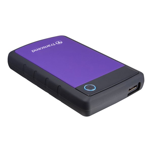 StoreJet 25H2 2.5 inch portable HDD 2TBUSB 3.0 Shockproof with Dark grey silicon cover and purple cover one touch Auto-Backup button