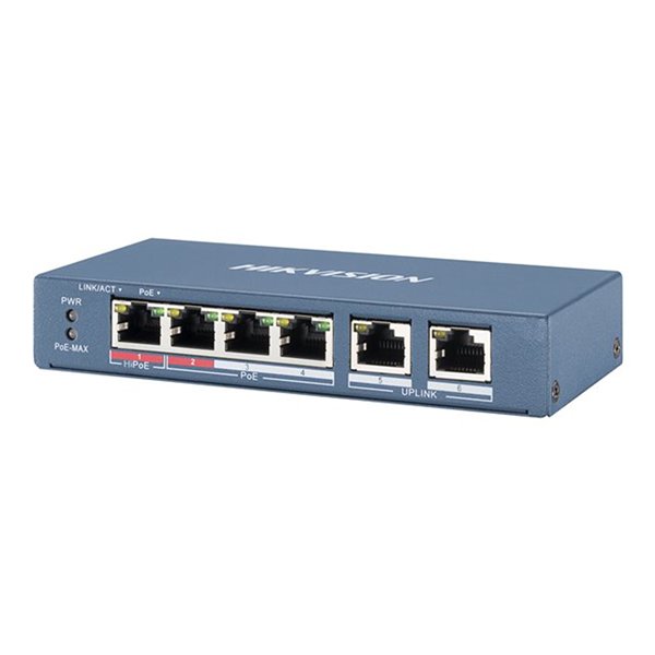 Switch L2/ Unmanaged/ 4 10/100M RJ45 PoE ports/2 10/100M RJ45 uplink ports/ 802.3af/at/bt/port 1 support HiPoE 60w/ PoEpower budget 60W/max. 250m long distance Switch L2/ Unmanaged/ 4 10/100M RJ45 PoE ports/2 10/100M RJ45 uplink ports/ 802.3af/at/bt/port 1 support HiPoE 60w/ PoEpower budget 60W/max. 250m long distance