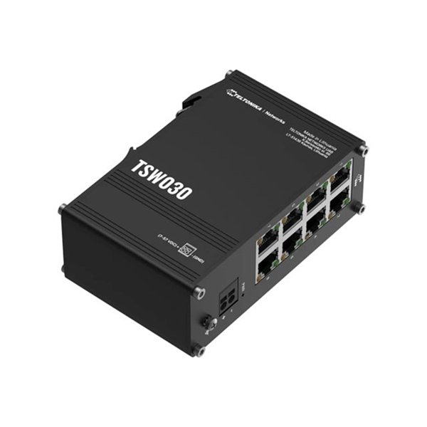 The TSW030 is a cost-efficient unmanaged Ethernet switch featuring eight 10/100RJ45 ports and integrated DIN rail mounting. The TSW030 is a cost-efficient unmanaged Ethernet switch featuring eight 10/100RJ45 ports and integrated DIN rail mounting.