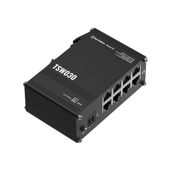 The TSW030 is a cost-efficient unmanaged Ethernet switch featuring eight 10/100RJ45 ports and integrated DIN rail mounting. The TSW030 is a cost-efficient unmanaged Ethernet switch featuring eight 10/100RJ45 ports and integrated DIN rail mounting.