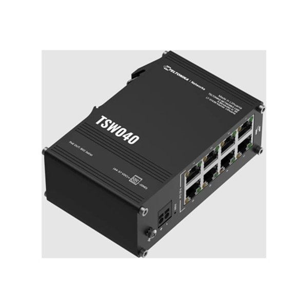 The TSW040 is an unmanaged 8-port PoE+ switch by Teltonika featuring eight RJ45ports with a total power budget of 240 W or up to 30 W per port. The TSW040 is an unmanaged 8-port PoE+ switch by Teltonika featuring eight RJ45ports with a total power budget of 240 W or up to 30 W per port.