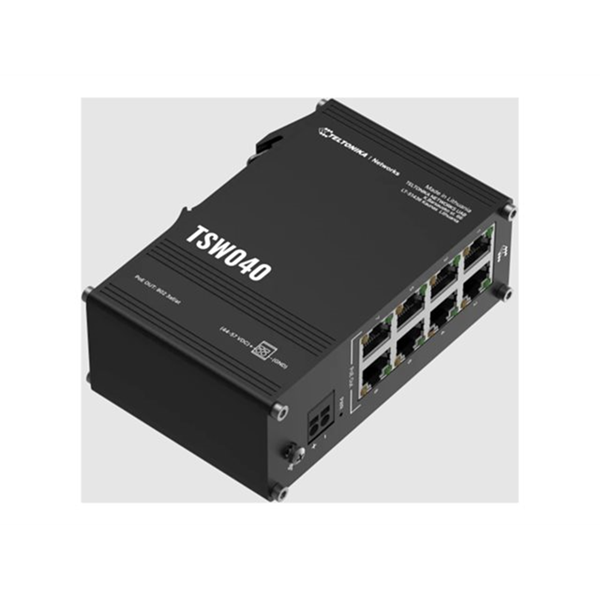 The TSW040 is an unmanaged 8-port PoE+ switch by Teltonika featuring eight RJ45ports with a total power budget of 240 W or up to 30 W per port. The TSW040 is an unmanaged 8-port PoE+ switch by Teltonika featuring eight RJ45ports with a total power budget of 240 W or up to 30 W per port.