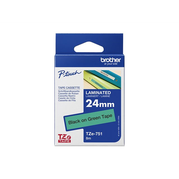 TZe751 - Gel. tape - zwart op groen - Rol (2.4 cm x 8 m) 1 rol(len) - voor P-Touch OA. PT-2420. 2430