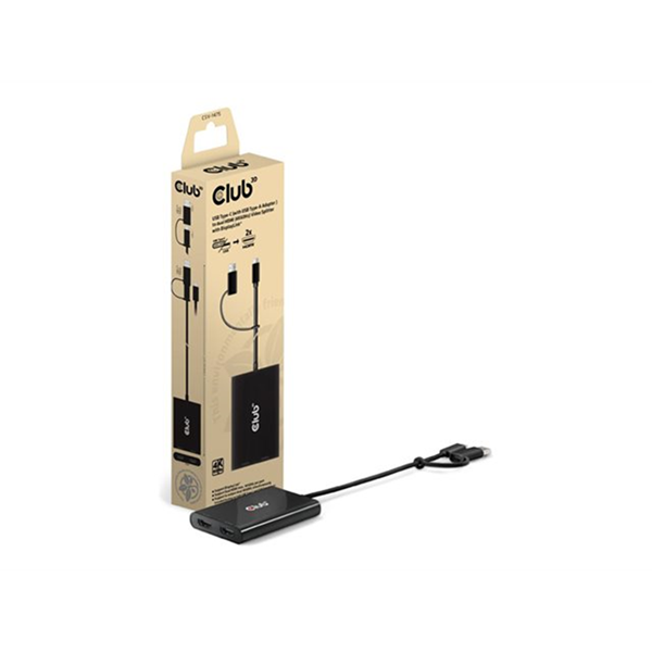 USB TYPE-C (WITH USB TYPE-A ADAPTER ) TO DUAL HDMI (4K60HZ) VIDEO SPLITTER WITHDISPLAYLINK(R)