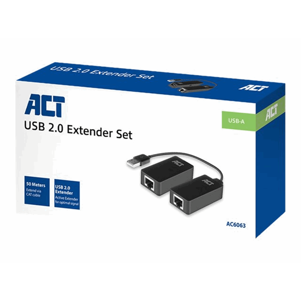 Active USB 2.0 extender set 50m single CATx with power adapter
